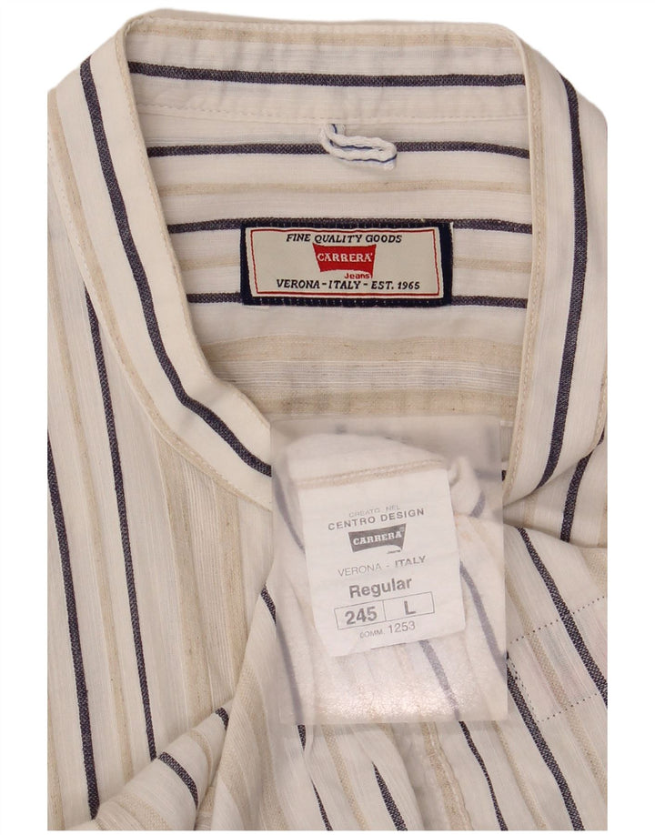 Camisa Carrera Regular Fit para hombre de lino a rayas blancas grandes