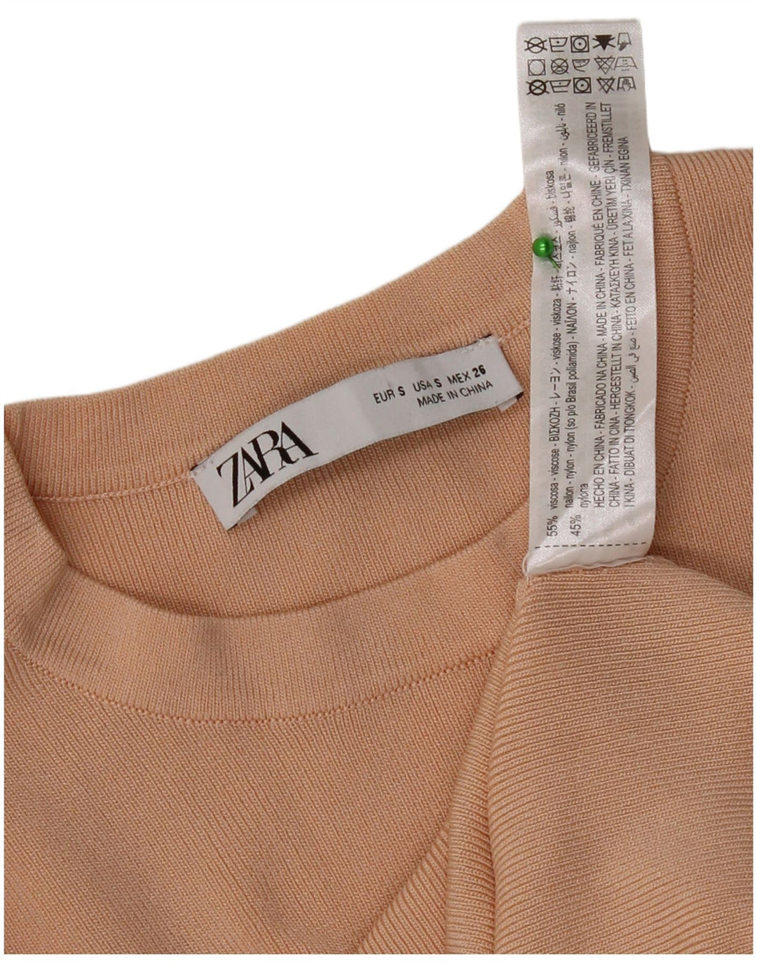 Zara Mujer Top Manga Larga UK 8 Small Viscosa Beige
