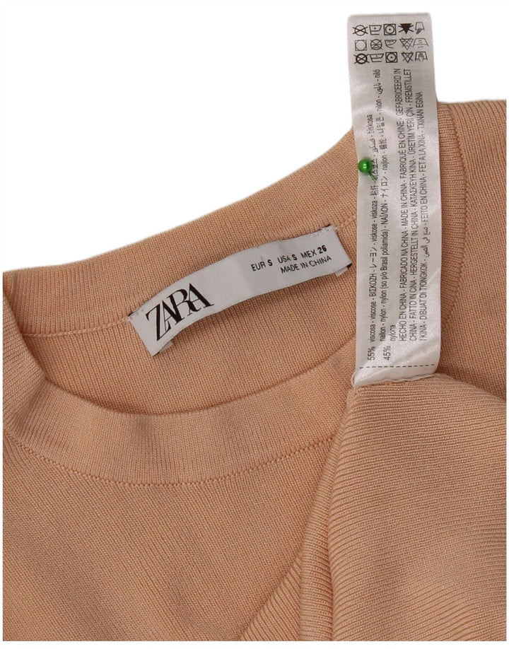 Zara Mujer Top Manga Larga UK 8 Small Viscosa Beige