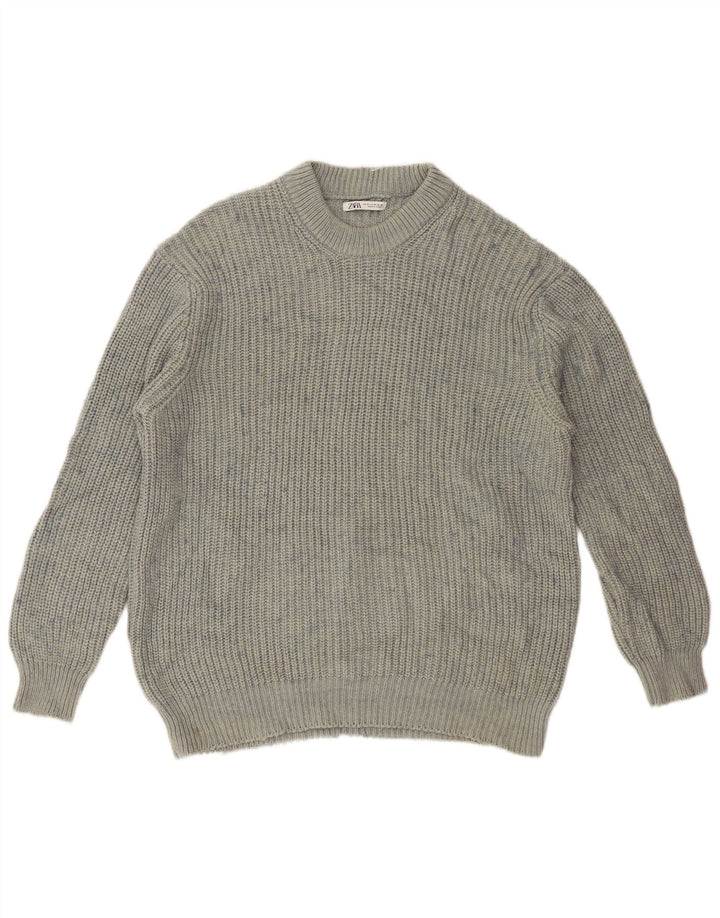 Zara Hombre Jersey Con Cuello Redondo Acrílico Moteado Azul Medio