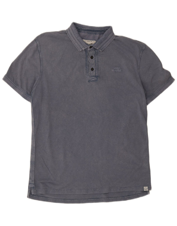 Weird Fish Polo para hombre de algodón azul grande