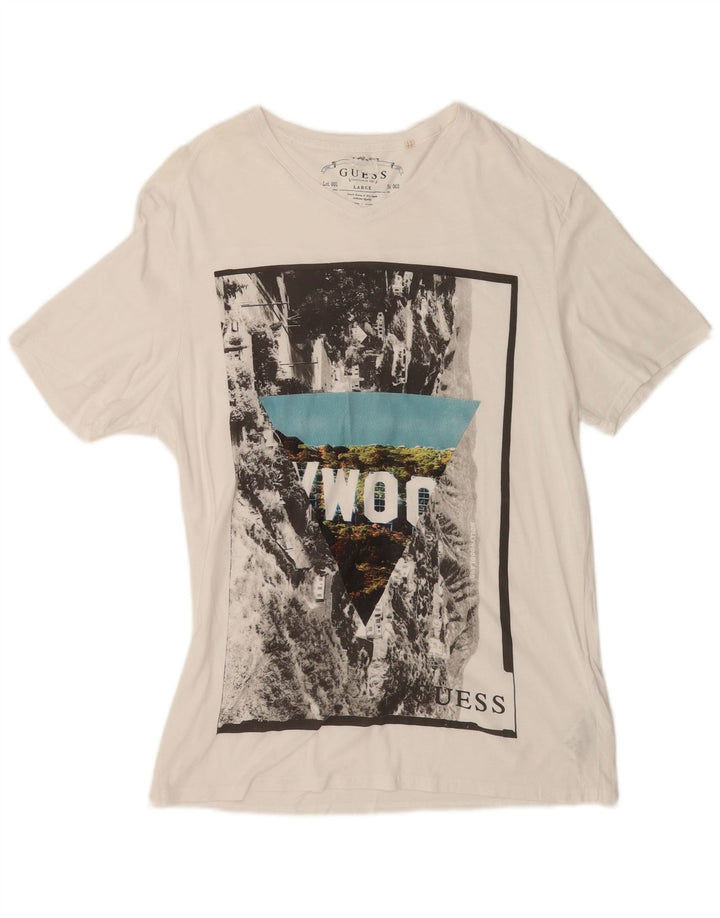Guess Camiseta gráfica para hombre Top UK 40 Medium White Cotton