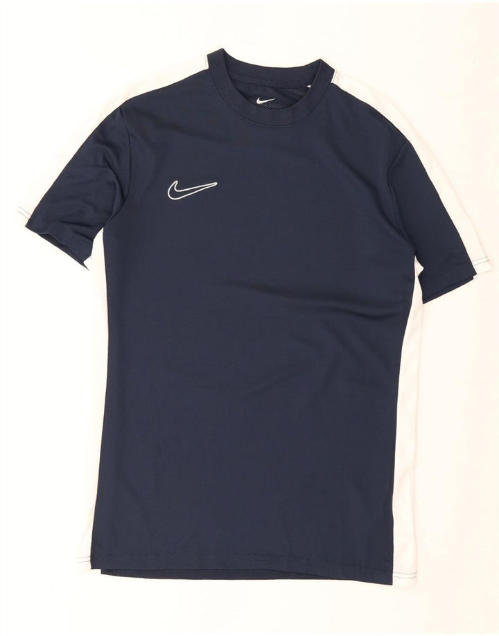 Nike Camiseta ajustada Dri Fit para hombre Top medio azul marino poliéster con bloques de color