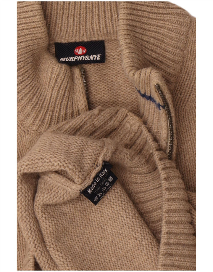 Murphy & Nye Jersey con cuello y cremallera para hombre, talla 2XL, lana beige