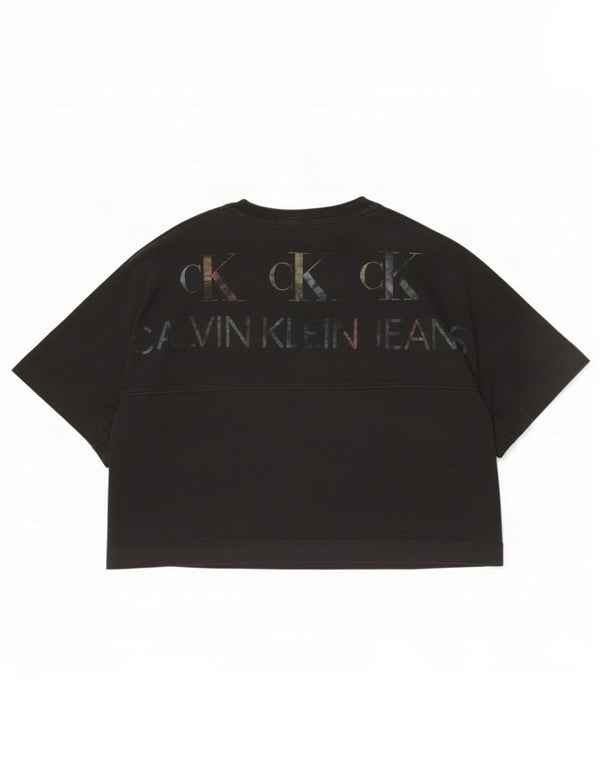 Calvin Klein Jeans Camiseta corta con gráfico para mujer Top UK 10 Small Black Cotton
