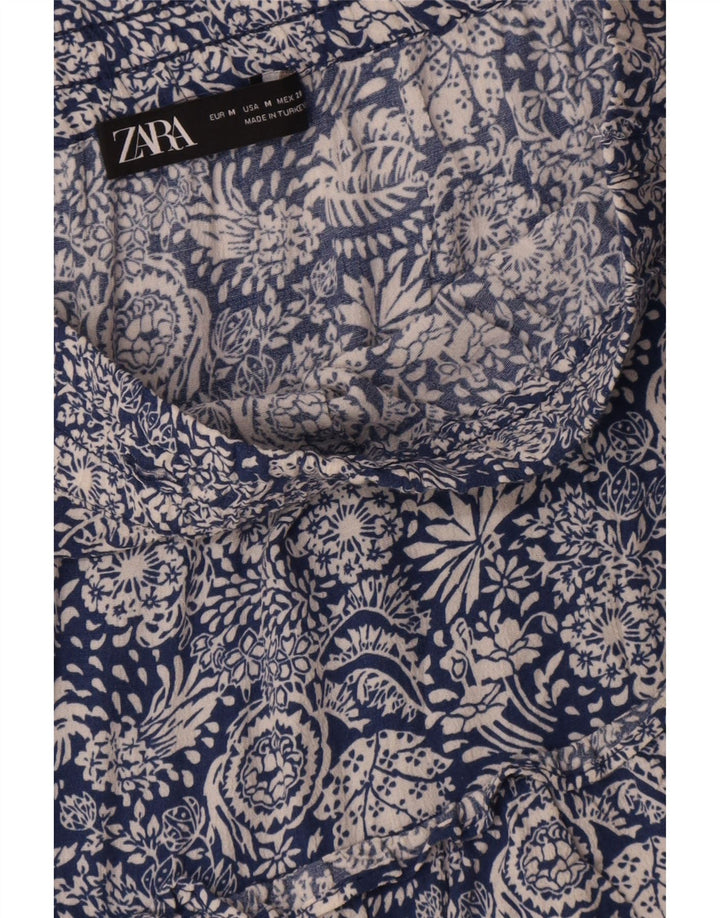 Zara Mujer Pantalones Cortos De Cintura Alta Mediano W28 Azul Floral