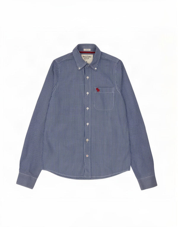 Abercrombie & Fitch Camisa ajustada para hombre Algodón a cuadros azul pequeño