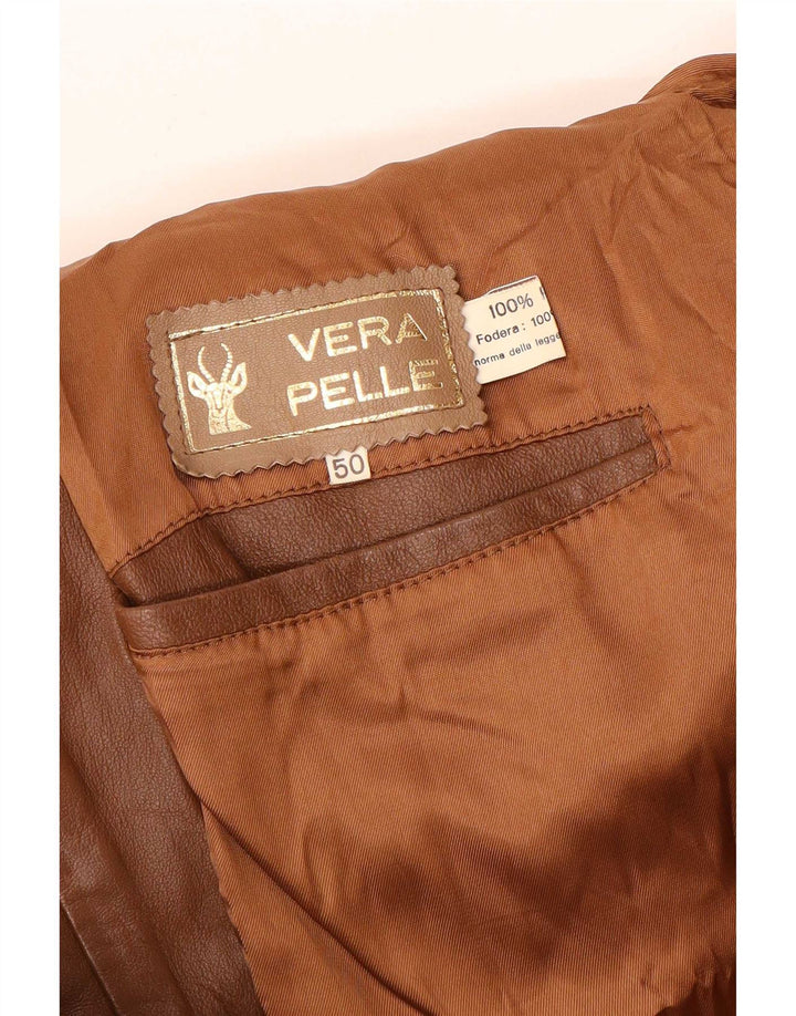 Chaqueta de cuero vintage para hombre IT 50 marrón grande