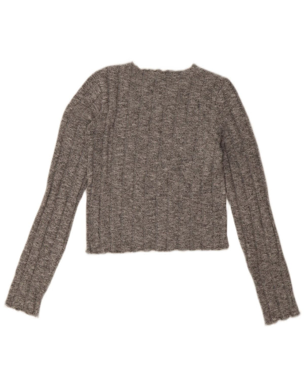 Zara Mujer Crop Crew Neck Jumper Sweater UK 8 Small Gris Moteado