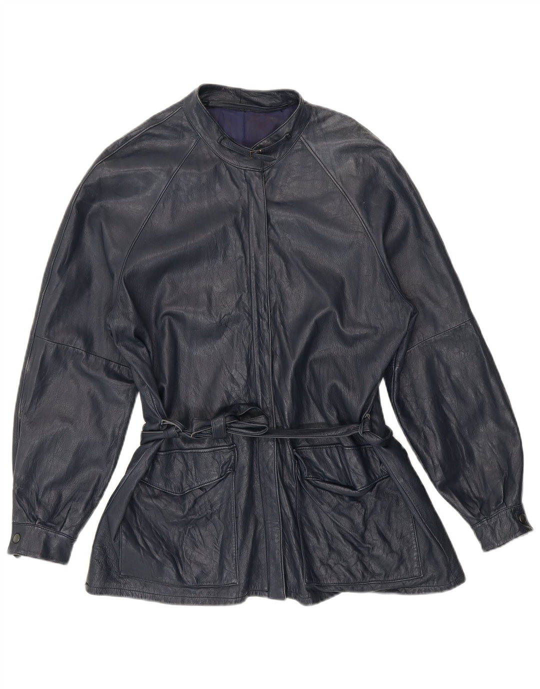 Vintage mujer chaqueta de cuero Reino Unido 14 azul marino medio