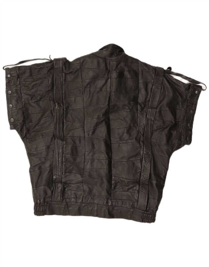 Vintage hombres chaqueta de cuero de manga corta Reino Unido 40 grande negro