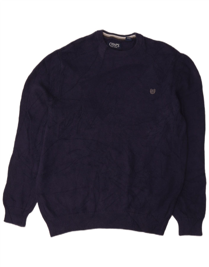 Chaps - Jersey de cuello redondo para hombre, talla grande, algodón azul marino