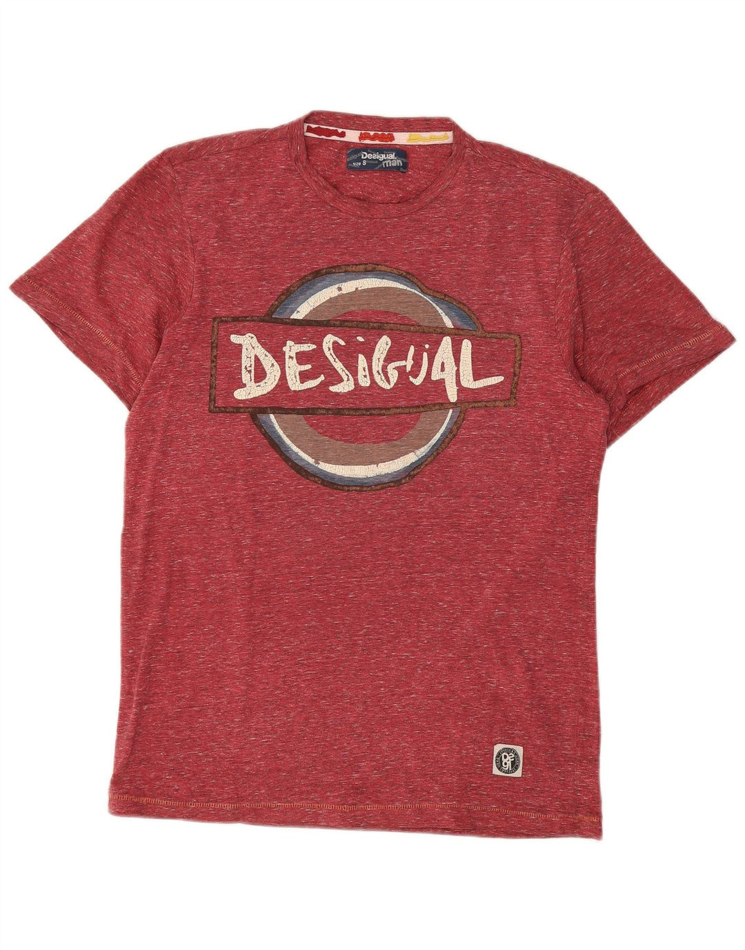 Desigual Hombre Camiseta Gráfica Top Pequeño Granate Moteado