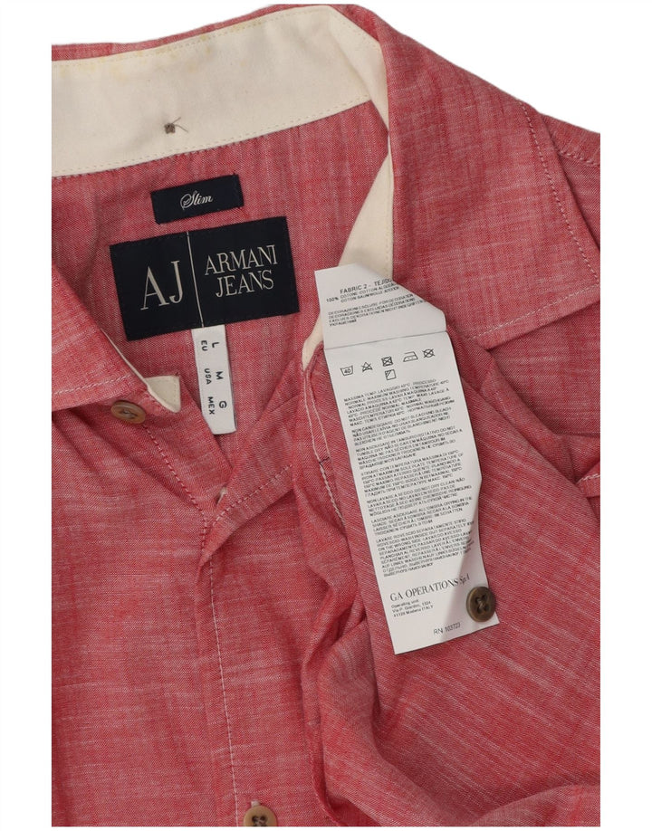 Camisa Armani Jeans Hombre Slim Fit Algodón Moteado Rojo Medio