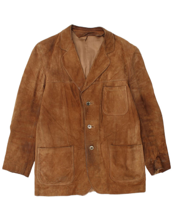 Vintage hombres ante chaqueta Reino Unido 36 pequeño cuero marrón