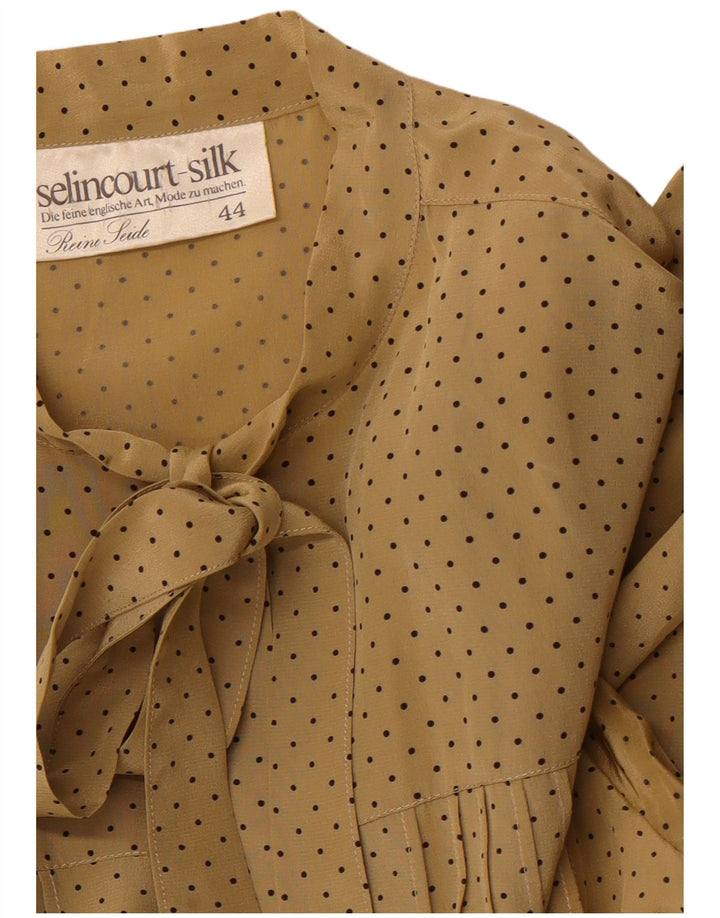 VINTAGE Vestido maxi de manga larga con lazo frontal para mujer EU 44 XL Marrón manchado