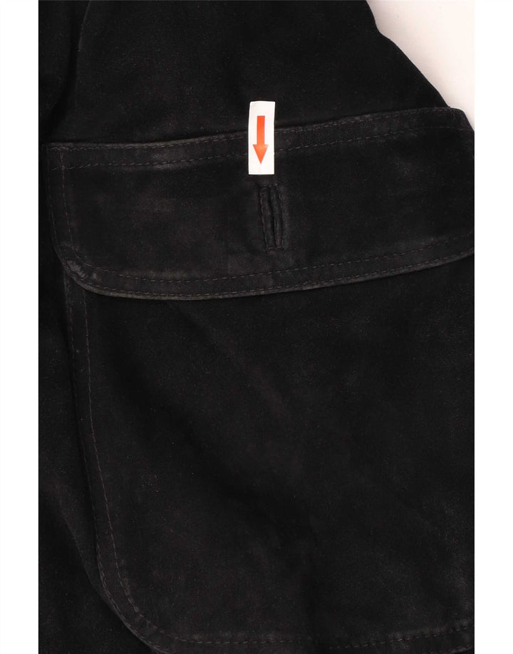 Vintage hombres ante bomber chaqueta IT 48 cuero negro medio
