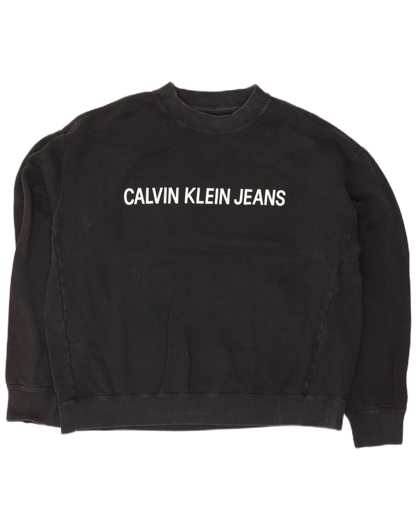 Calvin Klein Jeans Sudadera gráfica para mujer Jumper UK 22 3XL Algodón negro