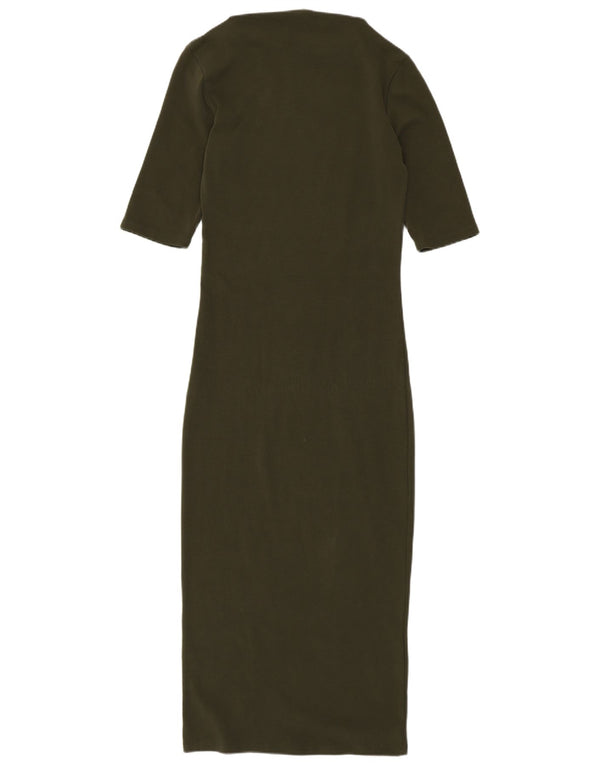 Zara Mujer Maxi Vestido UK 8 Pequeño Caqui