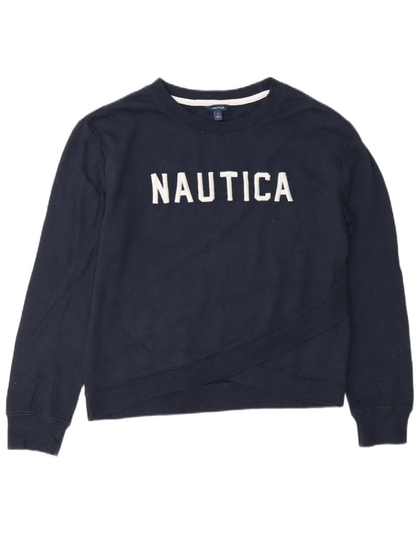 Nautica Sudadera de gran tamaño con gráfico para mujer UK 10 Small Azul marino