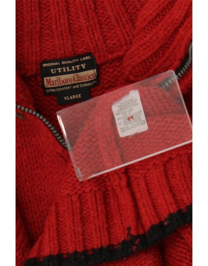 Marlboro Classics Jersey De Cuello Con Cremallera Para Hombre XL Lana Color Block Rojo