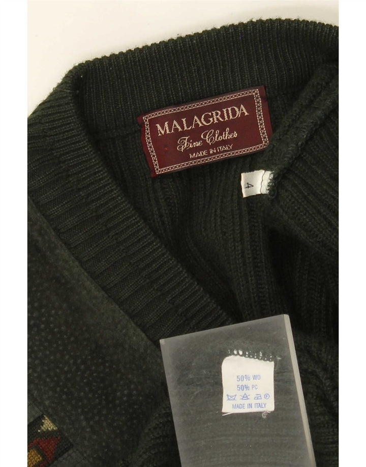 MALAGRIDA Jersey con Cuello en V para Hombre Grande Verde Geométrico Poliacrílico