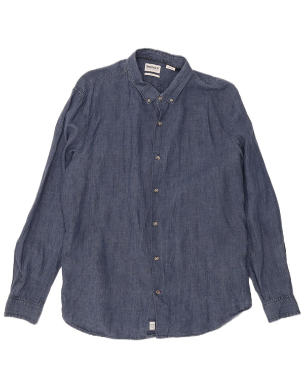 TIMBERLAND Camisa Slim Fit para Hombre 2XL Lino Azul Marino