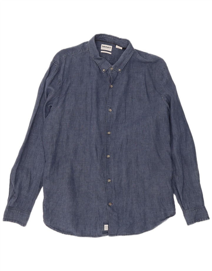TIMBERLAND Camisa Slim Fit para Hombre 2XL Lino Azul Marino
