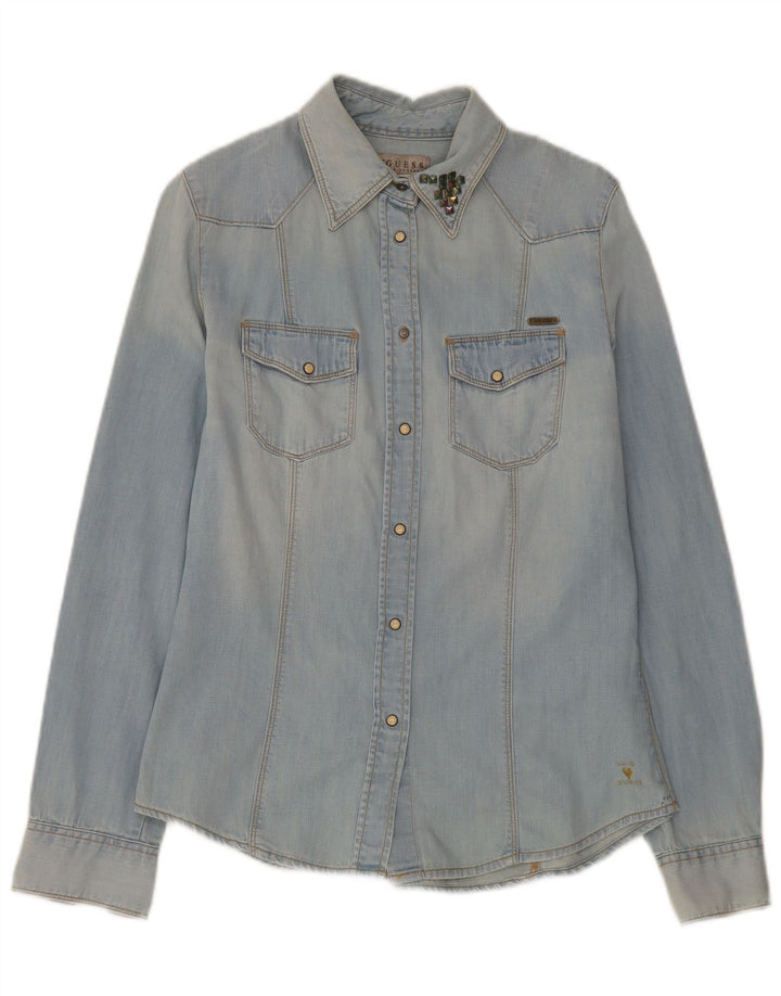 Guess Camisa Vaquera Mujer UK 10 Small Azul Algodón