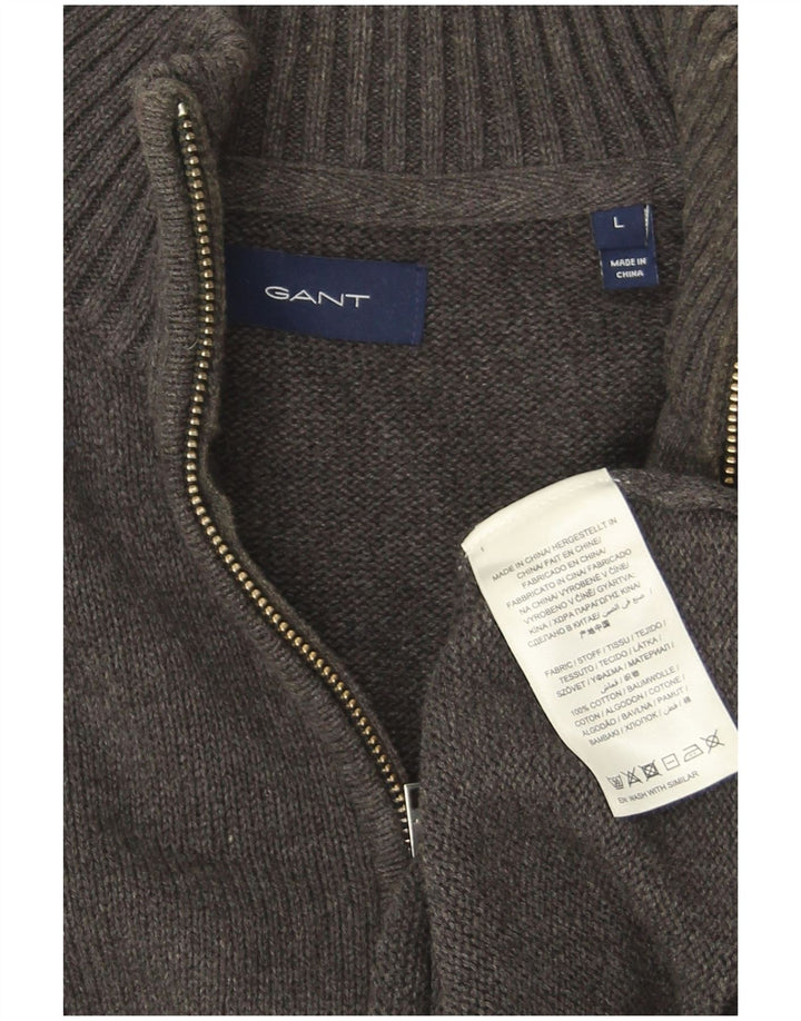 Gant Jersey con cuello y cremallera para hombre, talla grande, algodón gris