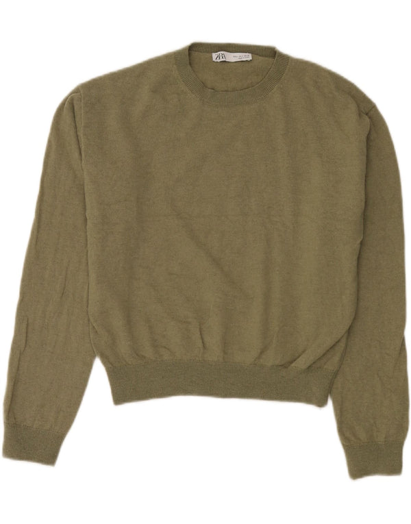 Zara Mujer Oversize Cuello Redondo Jersey Jersey UK 10 Small Green Wool