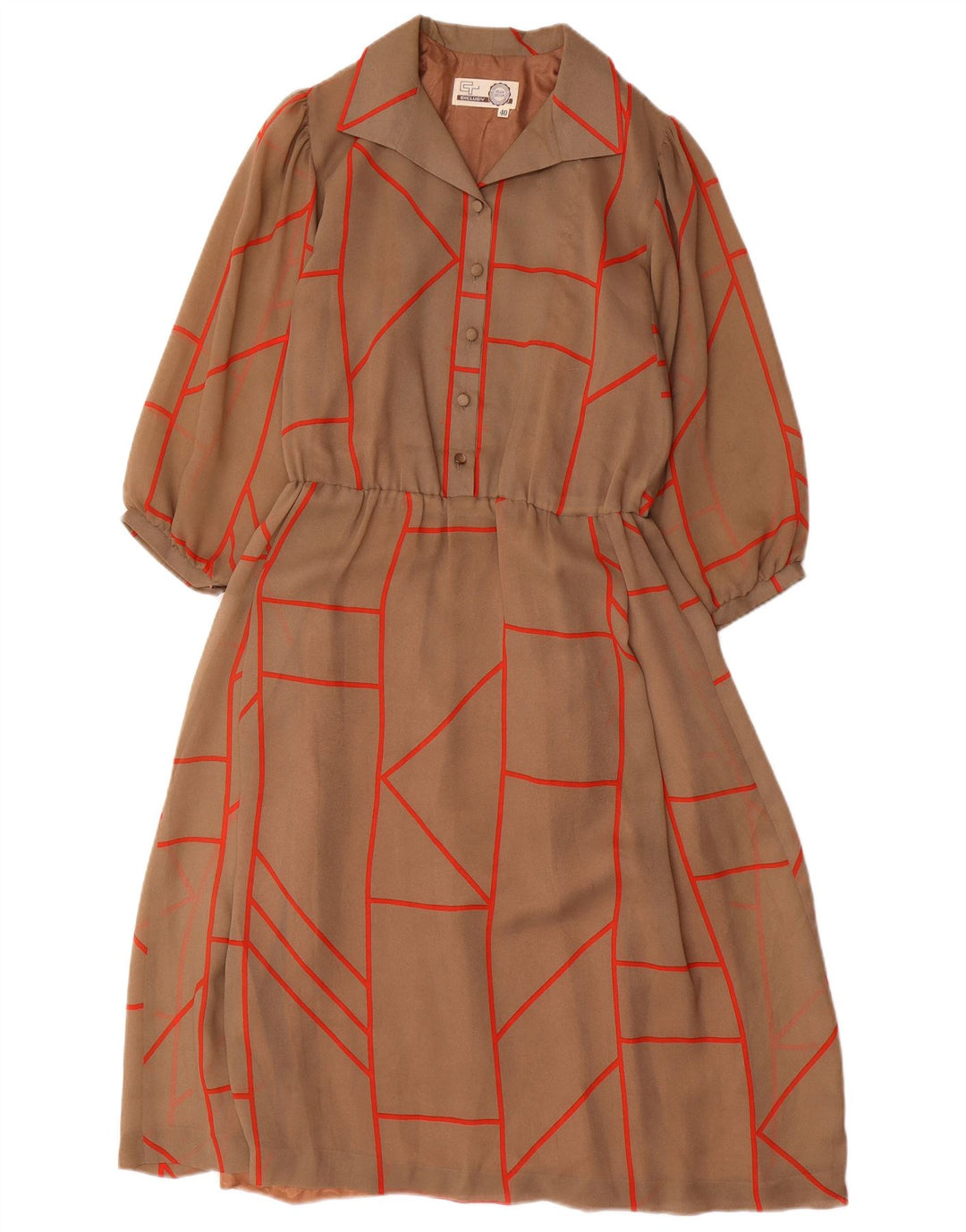 EXCLUSIVO Vestido evasé de manga larga para mujer EU 40 Marrón medio Geométrico