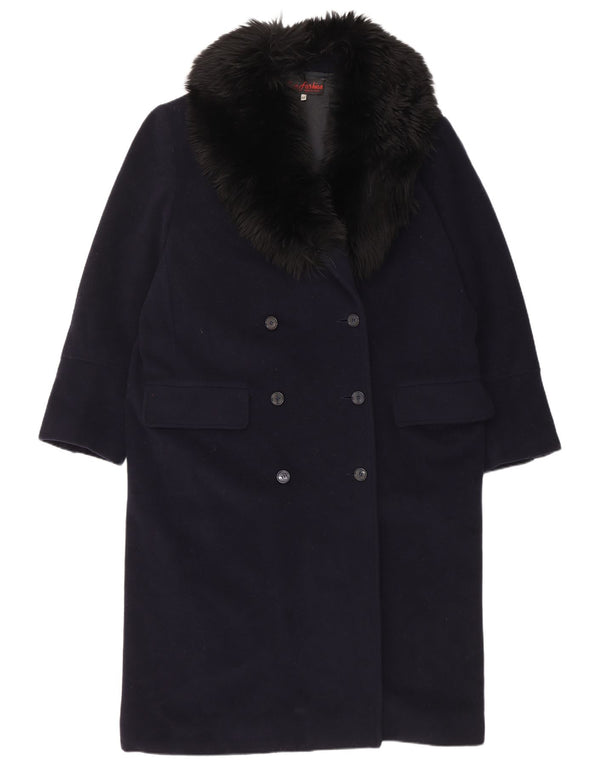 Abrigo vintage de mujer de doble botonadura IT 48 XL Lana azul marino