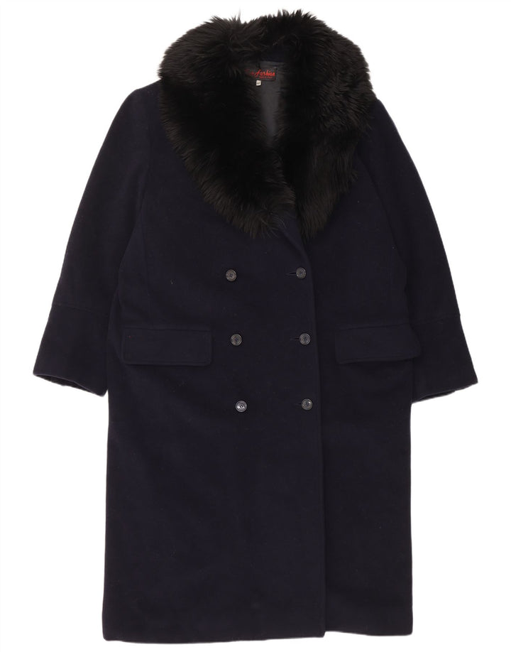 Abrigo vintage de mujer de doble botonadura IT 48 XL Lana azul marino