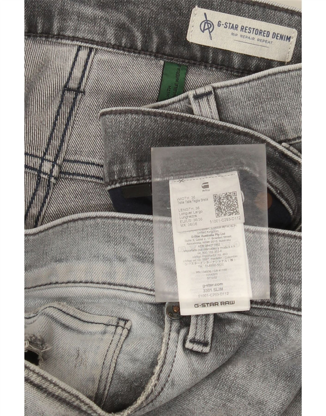 G-Star Hombre 3301 Vaqueros Slim Desgastados W36 L36 Algodón Gris