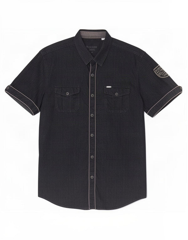 Guess Camisa gráfica de manga corta para hombre UK 40 Large Black Check Cotton