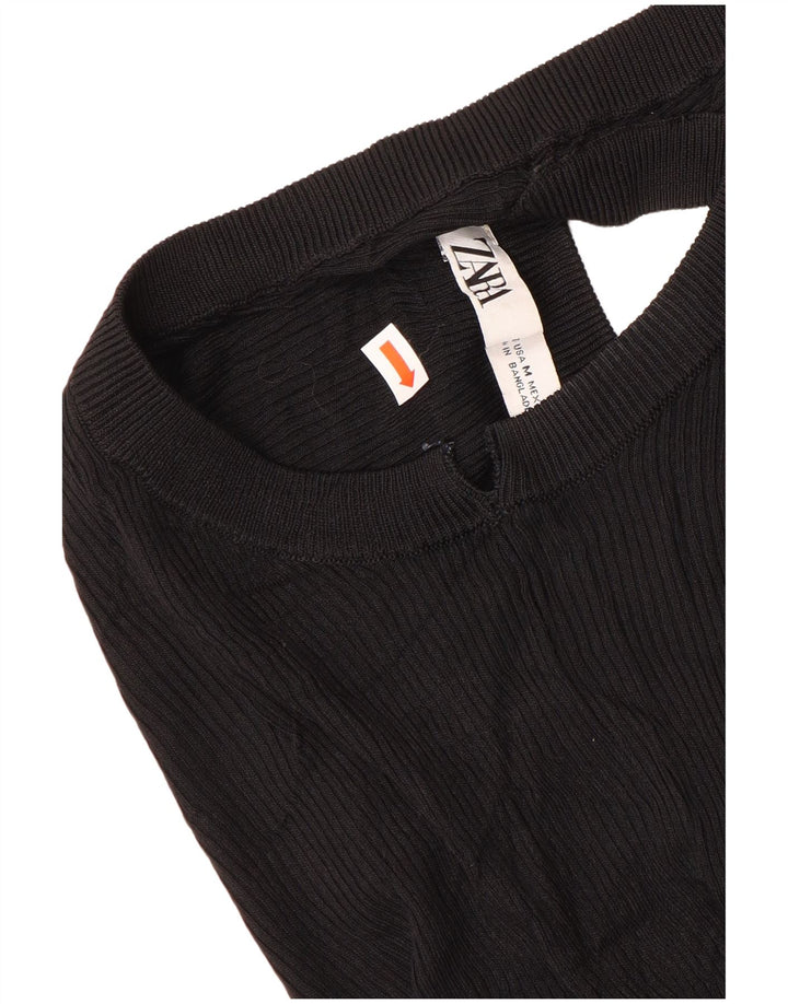 Zara Mujer Chaleco Top UK 12 Medium Viscosa Negra