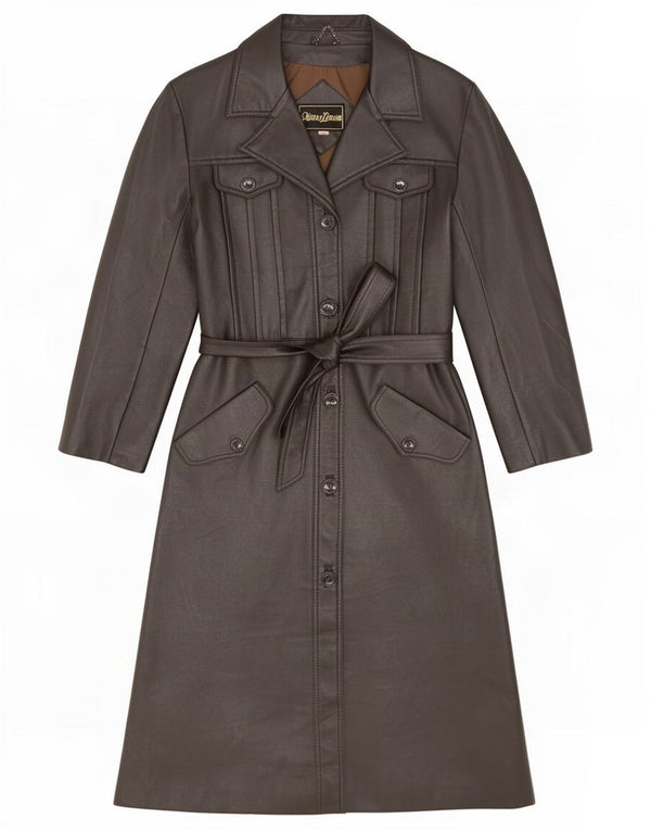 Vintage Womens Leather Coat UK 12 Medium Brown