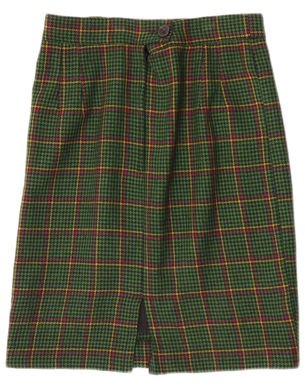 Falda recta vintage para mujer W28 pata de gallo verde medio