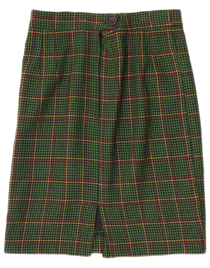 Falda recta vintage para mujer W28 pata de gallo verde medio