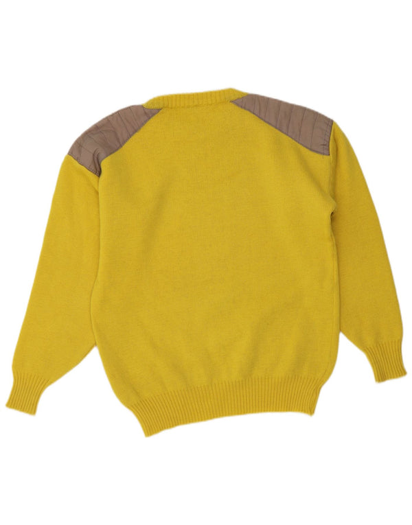Volkl Mens Crew Neck Jumper Sweater IT 48 Small Yellow Striped Wool