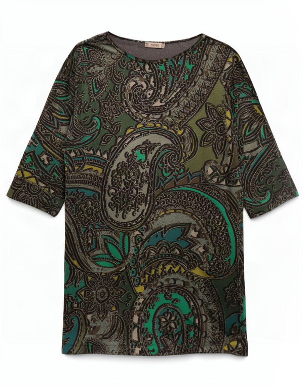 Eleonora Amadei Vestido recto de manga 3/4 para mujer UK 44 Large Green Paisley