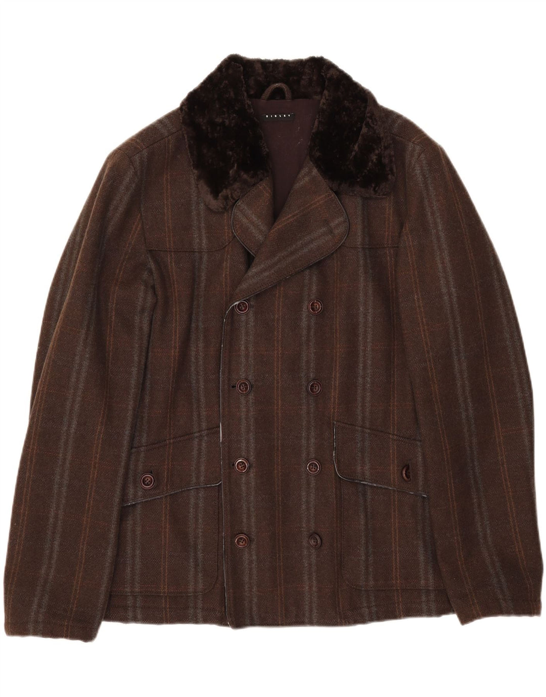 Sisley Hombre Chaquetón IT 50 Grande Marrón Rayas