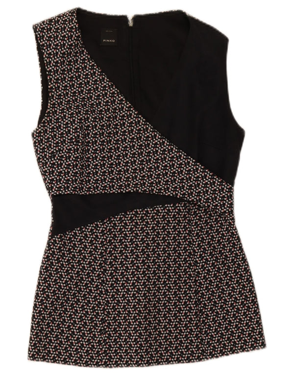 Pinko Blusa sin mangas para mujer UK 8 Pequeño Algodón geométrico negro