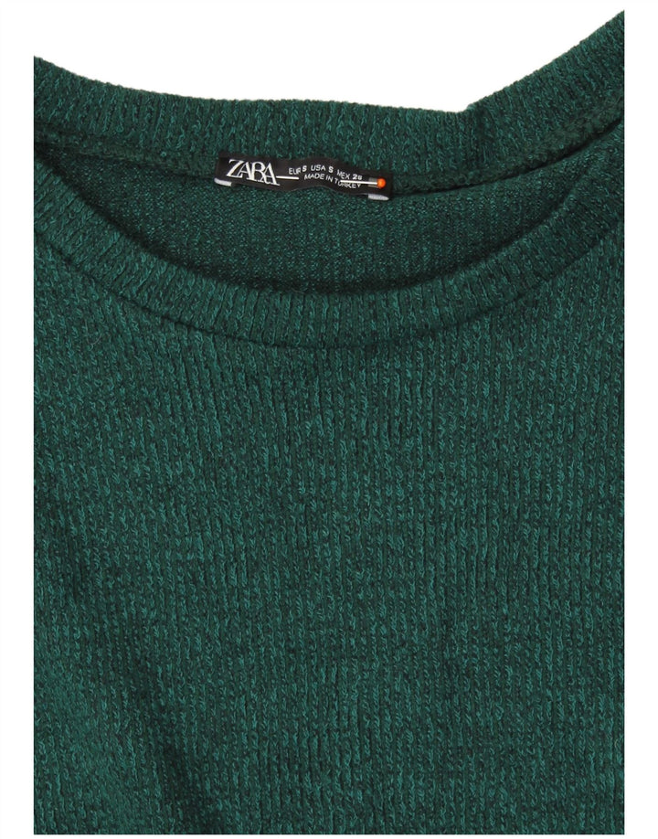 ZARA Jersey con cuello barco para mujer, talla 40, color verde pequeño