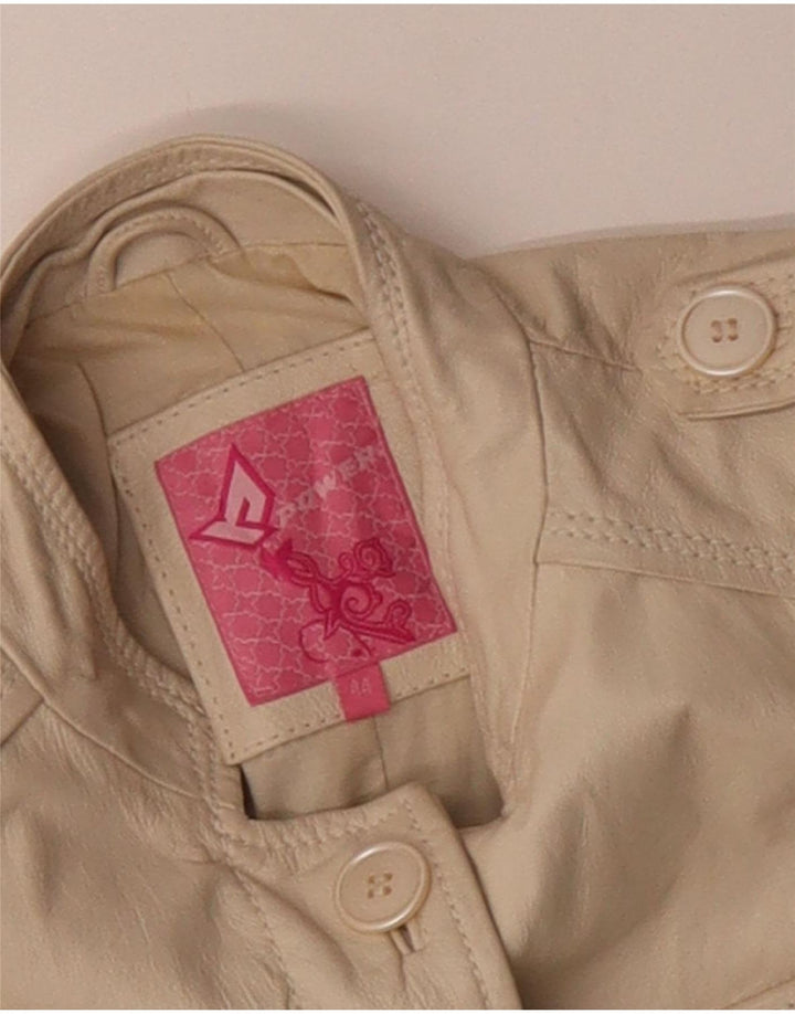 Chaqueta de cuero militar vintage para mujer IT 44 Cuero beige medio