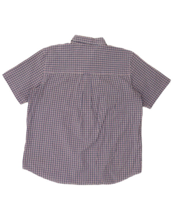 Chaps Camisa de manga corta para hombre de fácil cuidado XL azul marino a cuadros de algodón