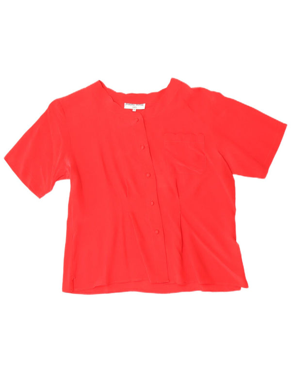 Pura Seta Blusa de manga corta para mujer UK 44 Large Seda roja