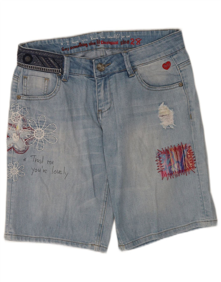 Shorts Desigual De Denim Desgastados Con Gráfico W28 Medium Blue Floral