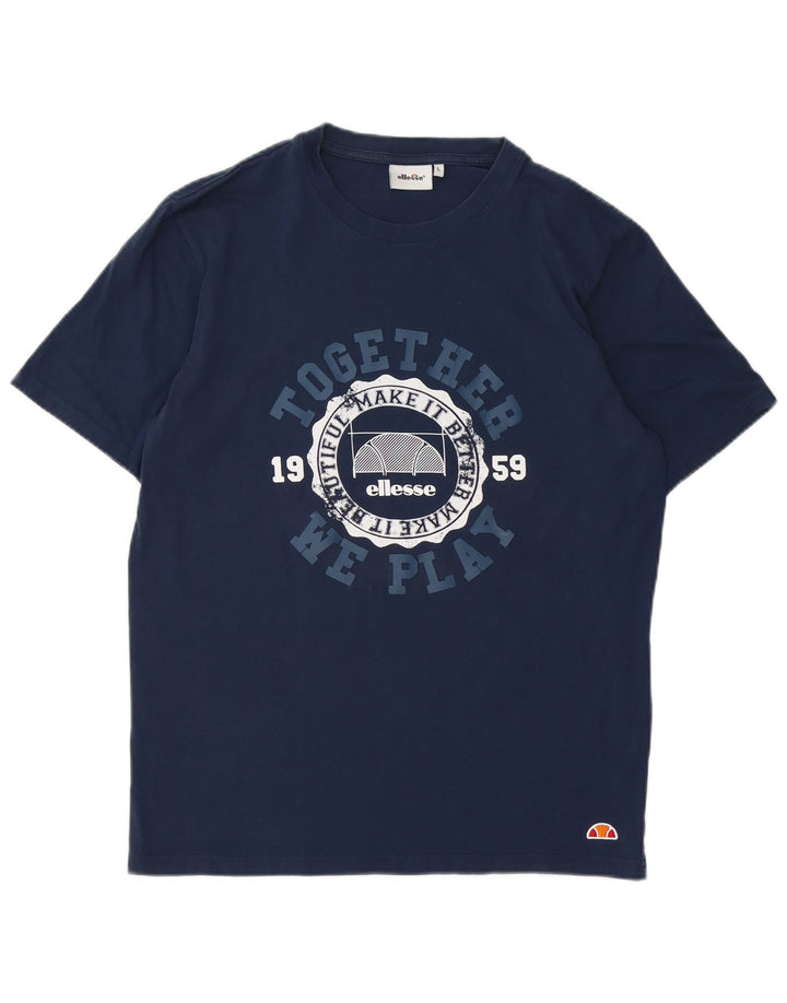 Ellesse - Camiseta gráfica para hombre, talla grande, algodón azul marino